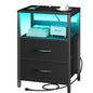 Yoobure Nightstand with Charging Station, LED Night Stand with Fabric Drawers and Storage Shelf for Bedroom, Nightstands Bedside Tables with USB Ports & Outlets, Small Night Stands, Bed Side Table - color: Black