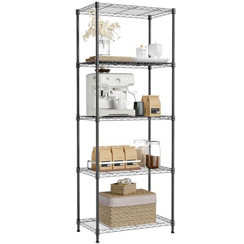 IZEUK 5-Tier Black Metal Storage Shelves, Adjustable Wire Shelving Unit for Kitchen, Bathroom, Pantry, Office, Garage, Organizer Wire Rack, 1250 lbs, 13.7" D x 23.6" W x 63" H - color: Black, size: 5 Tier, 13.7" D x 23.6" W x 63" H