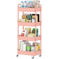 Sywhitta 4-Tier Plastic Rolling Utility Cart with Handle, Multi-Functional Storage Trolley for Office, Living Room, Kitchen, Movable Storage Organizer with Wheels, Pink | Multi-Functional Storage Trolley, for Office, Living Room, Kitchen, Bathroom,Movable