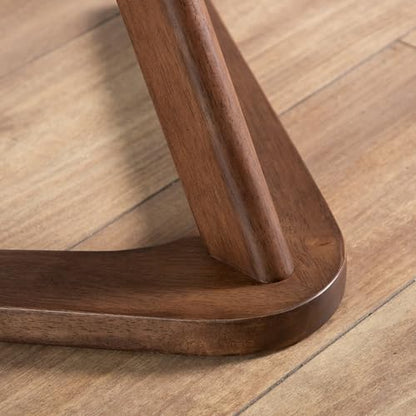 Furniture of America Lucian Mid-Century Modern Solid Wood Brown Round Side Table with V-Shape Base, Minimalistic Bedside Table for Living Room, Office, Home, Walnut