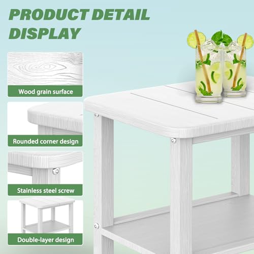 Patio Side Table, Small Rectangular HDPE Adirondack End Table for Outdoor Use in Pool, Garden, Lawn, Backyard,White - color: White