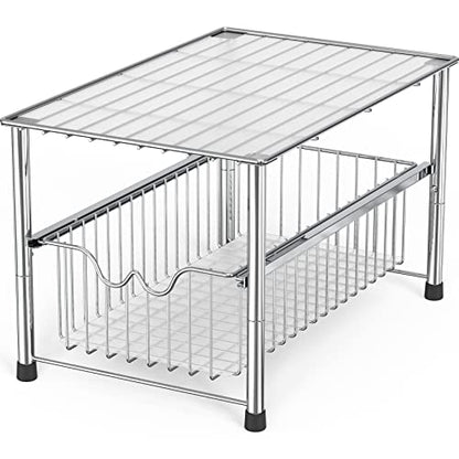 DecoBrothers Stackable Under Sink Organizer with Sliding Basket, Chrome - color: Chrome