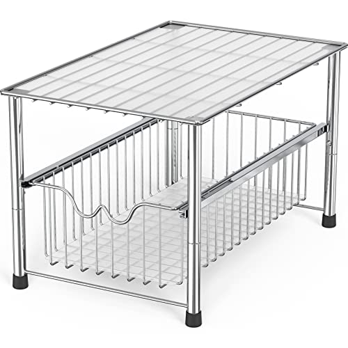 DecoBrothers Stackable Under Sink Organizer with Sliding Basket, Chrome - color: Chrome