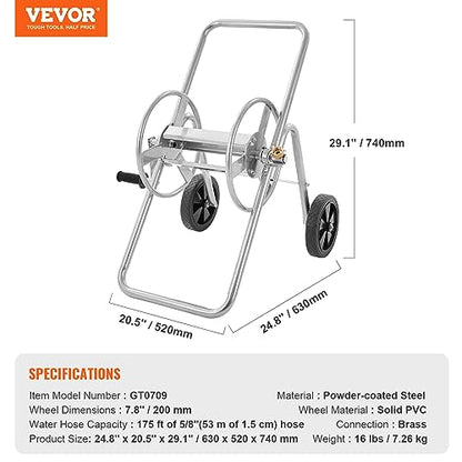 VEVOR Hose Reel Cart, Hold Up to 175 ft of 5/8’’ Hose (Hose Not Included), Garden Water Hose Carts Mobile Tools with Wheels, Heavy Duty Powder-Coated Steel Outdoor Planting for Garden, Yard, Lawn - style: 175 ft