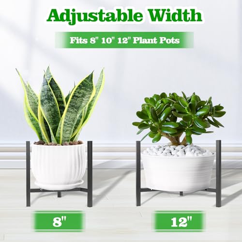 Airpark Plant Stand Indoor Adjustable, Metal Modern Plant Stand, Heavy Duty Stable Plant, Fit 8-12 inch Pots, Number of Items-2, Color-Black (Pot & Plant Not Included) - color: Black