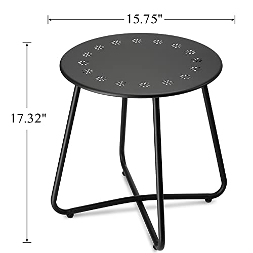 danpinera Outdoor Side Tables with Flower Cut Outs, Weather Resistant Steel Patio Side Table, Small Round Outdoor End Table Metal Side Table for Patio Yard Balcony Garden Black - color: Black
