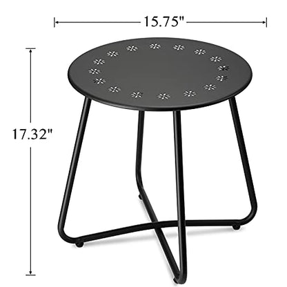 danpinera Outdoor Side Tables with Flower Cut Outs, Weather Resistant Steel Patio Side Table, Small Round Outdoor End Table Metal Side Table for Patio Yard Balcony Garden Black - color: Black