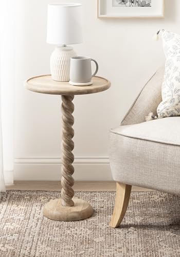 Kate and Laurel Willoughby Modern Wooden Spiraled Round Side Table, 15 x 15 x 24, Light Natural, Accent Pedestal End Table with Turned Base for Use as Indoor Plant Stand or Bedroom Nightstand Option - color: Natural