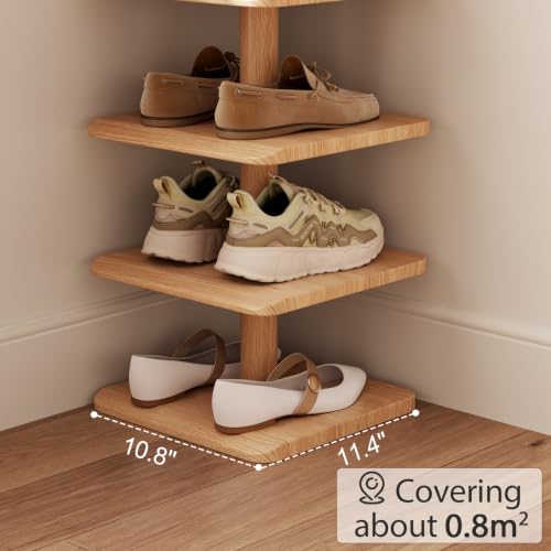 4-Tier Vertical Shoe Rack, Narrow Shoe Tower for Small Space - color: Natural, size: 11.4"D x 10.8"W x 28.8"H