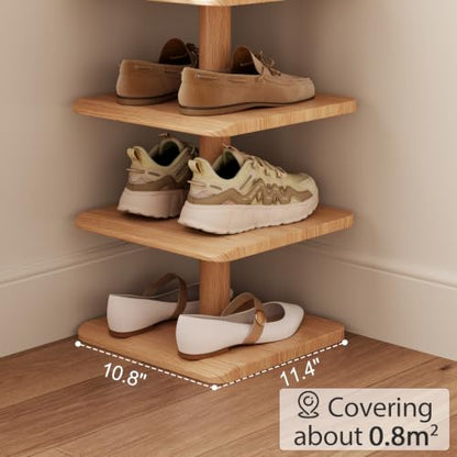 4-Tier Vertical Shoe Rack, Narrow Shoe Tower for Small Space - color: Natural, size: 11.4"D x 10.8"W x 28.8"H
