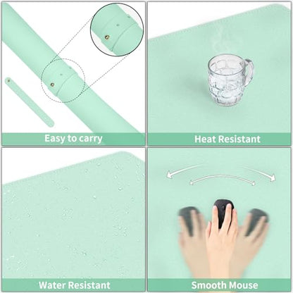Bleswin Multifunctional Large Desk Mat, Double Sided Computer Desk pad, Extended Mouse Mat, Office Desk Protector with Waterproof PU Leather, 35.4''×16.9'', Office Home Writing Pad (Lake Green+Blue) - color: Lake Green+blue, size: 35.4'' × 16.9''