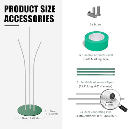 Mverse Giant Flower Stand Base and Stem, Weighted Iron Base, Flexible Pole, 3 Bendable Aluminum Pipes and Pins for DIY Paper Flowers, Wedding Arch, Party Backdrop - size: 1 Set 12.6"