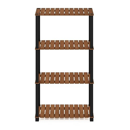 Furinno Pangkor 4-Tier Turn-N-Tube Indoor Outdoor Plant Shelf Wood Stand with Square Poles, Natural/Black - style: 4 Tier Square Poles