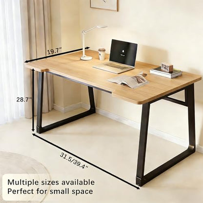 Computer Desk 39.4 Inch Small Office Desk with Wood Top and Metal Frame, Study Writing Desk for Home, Bedroom, Gaming, U-Shaped Leg Design, Modern Simple - color: Frame：black/Board：teak