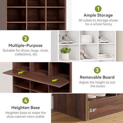 LITTLE TREE 70.9" Tall Shoe Rack, 10-Tier Freestanding Shelf, Max. Store 30 Pairs, Shoe Cabinet Organizer for Living Room, Entryway, Cloakroom, Brown - color: Brown