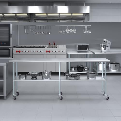AmGood 96" Long x 18" Deep Stainless Steel Table with Casters - size: 96" Long x 18" Deep