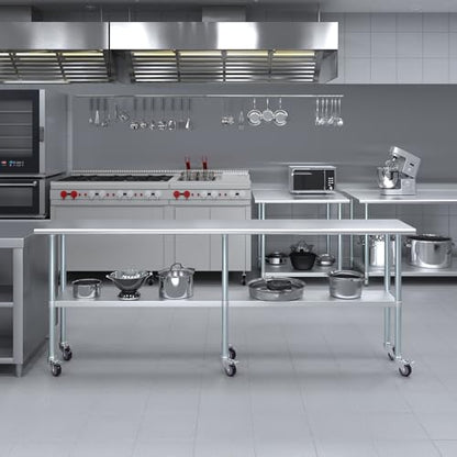 AmGood 96" Long x 18" Deep Stainless Steel Table with Casters - size: 96" Long x 18" Deep