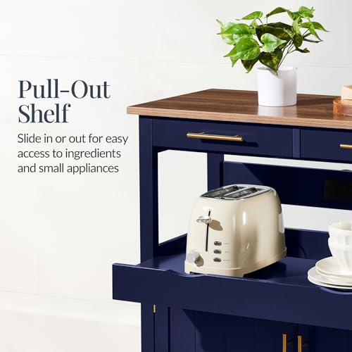 Best Choice Products 36in Large Rolling Kitchen Island Cart, 2-Door Cabinet, 2 Drawers, Pull-Out Shelf, Power Outlet, Hooks, & Swivel Lockable Wheels - Midnight Blue - style: Midnight Blue