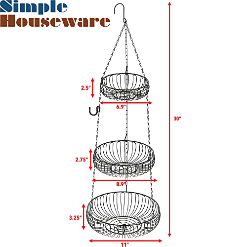 Simple Houseware Adjustable Metal Hanging Fruit Basket, Oblate, Black, 11" W x 11" L x 30" H | 11" W x 11" L x 30" H - color: Black, style: Oblate Basket
