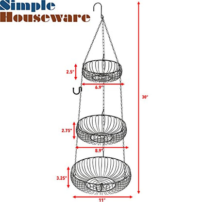 Simple Houseware Adjustable Metal Hanging Fruit Basket, Oblate, Black, 11" W x 11" L x 30" H | 11" W x 11" L x 30" H - color: Black, style: Oblate Basket