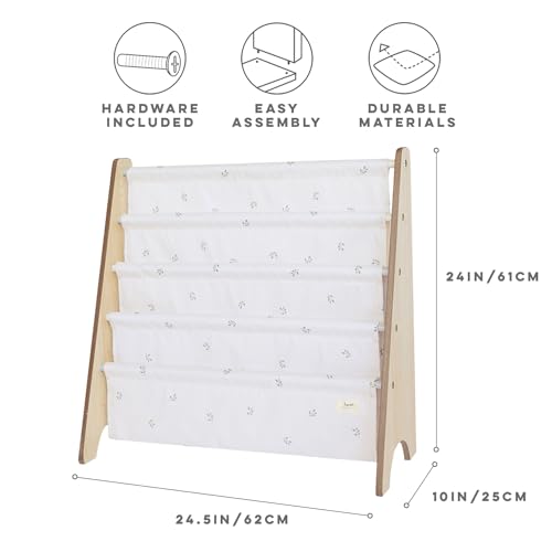 3 Sprouts Recycled Kids Bookshelf, Holds 35 Books, 4-Tier, Blueberry Taupe | Space-saving bookshelf, Children's room, Toddler bookcase organizer, Ages 3+, Book/toy storage, Front-facing, Covers visible - color: Blueberry Taupe
