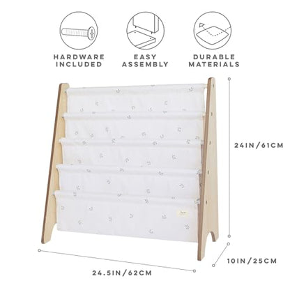 3 Sprouts Recycled Kids Bookshelf, Holds 35 Books, 4-Tier, Blueberry Taupe | Space-saving bookshelf, Children's room, Toddler bookcase organizer, Ages 3+, Book/toy storage, Front-facing, Covers visible - color: Blueberry Taupe