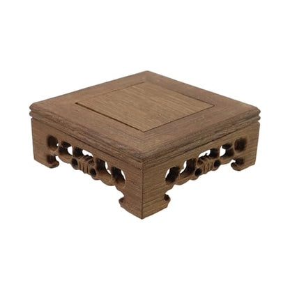 Wooden Display Stand Base Wood Carved Craft Pedestal, 4" x 4" | Traditional Wooden Base, Oriental Antique Display Riser, Square Pedestal Stands for Vase, Crystal Ball, Stone, Flower Pot - size: Square, 4" x 4"