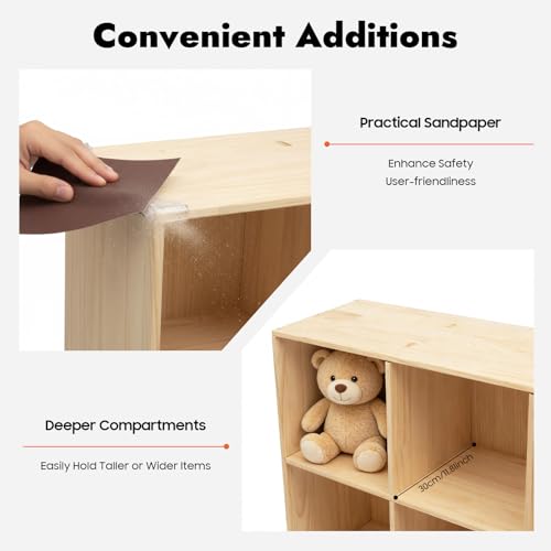 12-Cube Solid Wood Bookshelf, 3-Tier Storage Organizer Semi-Open Floor Display Shelf Closet Cabinet for Home Office Library School, 12" D x 47" W x 35" H - size: 12-Cube, 12"D x 47"W x 35"H