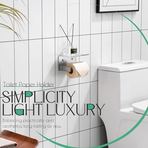 KOKOSIRI Roll Paper Holder Spring Loaded Bathroom Toilet Paper Holder Tissue Paper Holder with Shelf Wall Mounted Stainless Steel Brushed Nickel B2012BR - color: Brushed Nickel, size: With Shelf