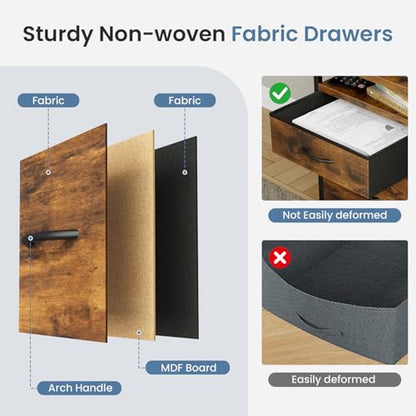 DUMOS 2 Drawer Mobile File Cabinet, Printer Stand with 24'' Wide Desktop | Fabric Drawer Cabinet Under Desk with Storage Side Bag,Rolling Printer Cart Not for Hanging Files for Home Office, Brown - color: Modern Brown