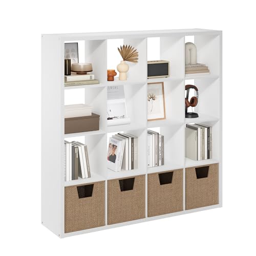 Furinno Cubicle 16-Cube Book Shelf, Extra Thick Frame Bookshelf, White | 14.6" x 58" x 58", Reversible Bookcase with Open Back, for Living Room, Bedroom, Home Office - color: White, size: 16-Cube