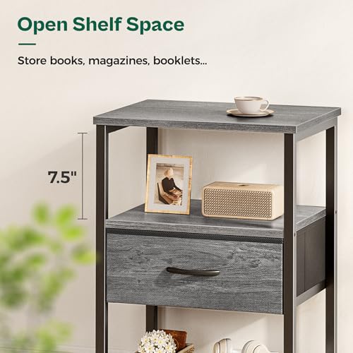 Huuger Nightstand Set of 2, Night Stand with Fabric Drawer, Mesh Shelf, Side Table with Storage, Fabric Drawer Dresser, Open Shelf, Metal Frame, Bedroom, Grey - color: Grey