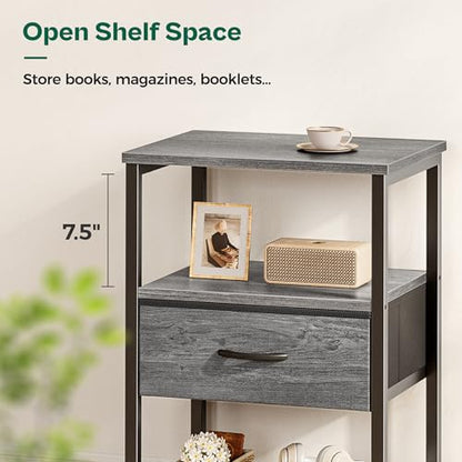 Huuger Nightstand Set of 2, Night Stand with Fabric Drawer, Mesh Shelf, Side Table with Storage, Fabric Drawer Dresser, Open Shelf, Metal Frame, Bedroom, Grey - color: Grey