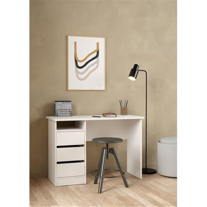Pemberly Row Writing Desk, 43.31 in H x 19.09 in D x 29.92 in H, Engineered Wood, White Paper Foil Finish, 3 Smooth-Glide Storage Drawers, Open Shelf, Compact Home Office or Dorm Study Desk