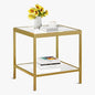 2 Tier Square End Table Side Table with Tempered Glass Top and Gold Metal Frame Modern Night Stand for Small Spaces Side Table with Storage for Living Room Bedroom - color: Gold, style: Style 1