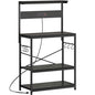 SUPERJARE Bakers Rack with Power Outlets, Microwave Stand, 31.5 X 16.5 Inch Larger Desktop, Kitchen Storage Rack with Adjustable Middle Shelf, 6 S-Shaped Hooks, Coffee Bar Stand, Black - color: Black, size: 31.5 inch