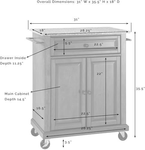 Crosley Furniture Compact Granite Top Small Rolling Cart with Shelves, Microwave Stand with Towel Rack, Mahogany - color: Mahogany, style: Gray Granite Top