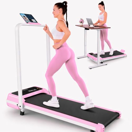 FUNMILY Upgrade Walking Pad Folding Treadmill with 12%/15% Incline & Handle Bar, 3.5HP Foldable Under Desk Compact Treadmills for Home/Office/Gym, 400+lb Capacity, Shock Absorption - color: Pastel Pink