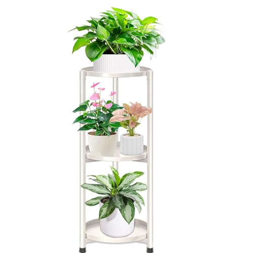 3 Tier Metal Plant Stand Indoor, Corner Tiered Round Plant Stand for Indoor Multiple Plants, Flower Pot Stands Outdoor Holders Plant Shelf Display Rack for Balcony Living Room(Cream White) - color: 3 Tier-Cream white-B