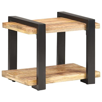 Industrial Bedside Cabinet, Natural Rough Mango Wood End Table, 19.7x15.7x15.7 inch Nightstand for Bedroom, Living Room, Durable Iron Frame, Brown Finish Bedside Furniture
