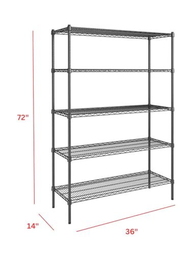 Black 5-Tier Metal Adjustable Freestanding Garage Storage Wire Shelving Unit (36 in. W x 72 in. H x 14in. D) - size: Black-5Tiers-36x14x72"