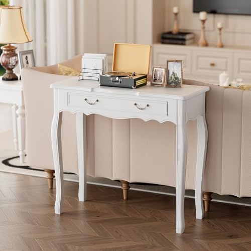White Entryway Table with 1 Drawer Console Table for Entryway Entrance Table for Hallway, Living Room, Foyer, Easy Assembly (Legs Only), 13.77D x 34.64W x 30.7H in - color: White