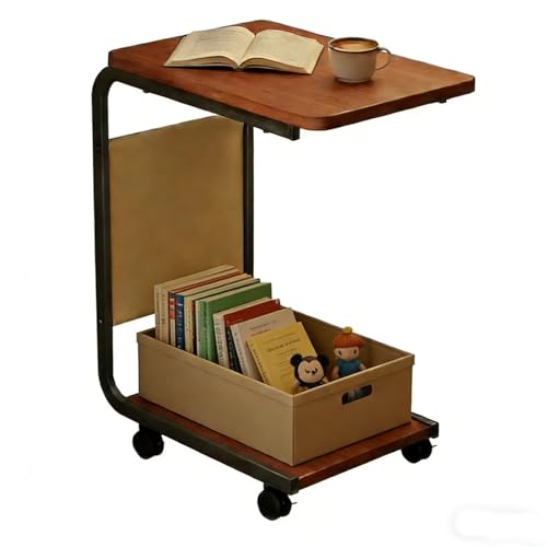 Side Table - C-Shaped End Table, Small Side Table for Couch, Sofa Bed Bathroom Study TV Tray C Shaped End Table Food Snack Trays for Eating (with Wheels) - style: With Wheels