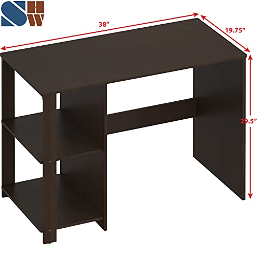 SHW 38-Inch Home Office Computer Desk with Shelves, Espresso - color: Espresso