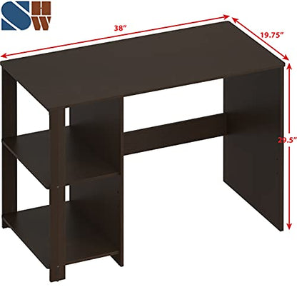 SHW 38-Inch Home Office Computer Desk with Shelves, Espresso - color: Espresso