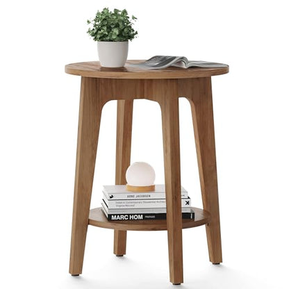 VASAGLE MAEZO Collection - Side Table, 2-Tier Small Round End Table, Nightstand with Tapered Legs, Curved Transitions, for Small Spaces, Living Room, Bedroom, Honey Brown ULET283T41 - color: Honey Brown, size: 1 pack