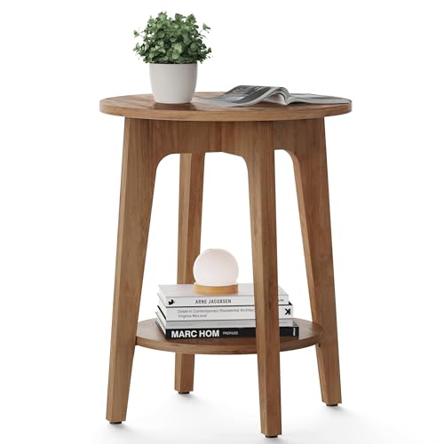 VASAGLE MAEZO Collection - Side Table, 2-Tier Small Round End Table, Nightstand with Tapered Legs, Curved Transitions, for Small Spaces, Living Room, Bedroom, Honey Brown ULET283T41 - color: Honey Brown, size: 1 pack