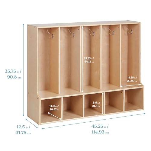 ECR4Kids Streamline 5-Section Toddler Coat Locker with Bench, Classroom Furniture, Natural - color: Beige