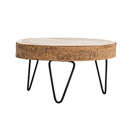 Creative Co-Op Small Paulownia Wood Pedestal with Metal Legs - color: Natural, size: 9"