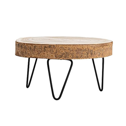 Creative Co-Op Small Paulownia Wood Pedestal with Metal Legs (Pack of 2) - color: Natural, size: 9" (Pack of 2)